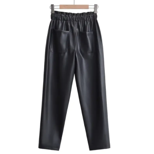 Women's Black Faux Leather Pencil Pants Stylish Trousers